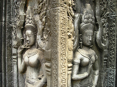 アンコール, ワット, カンボジア, 寺, 数字, 彫像, 東南