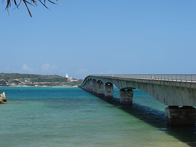 桥梁, 冲绳岛, 海, 日本, 海滩, 夏季, 蓝色