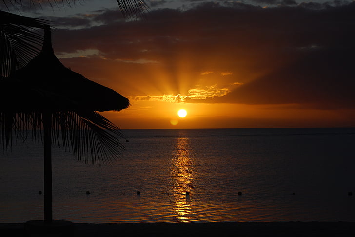 sunset, sugar beach, mauritius, sea, beach, nature, summer