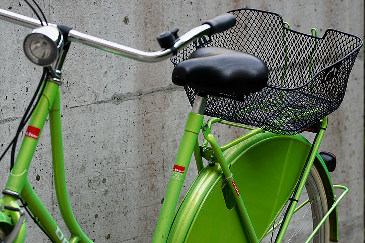 wheel, bike, saddle, shopping basket, shopping, mount, green