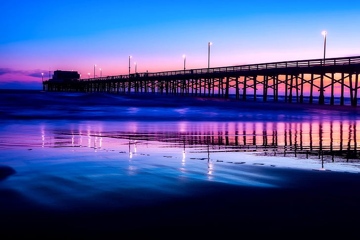 Newport beach, Kalifornie, Západ slunce, soumraku, obloha, mraky, Já?