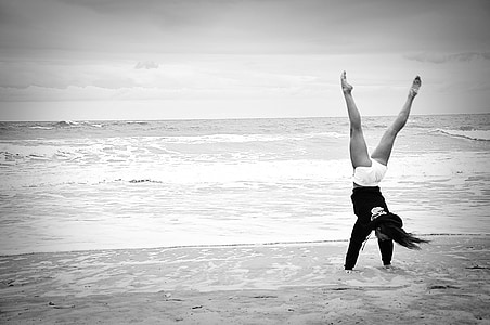gimnastičarka, plaža, oceana, fitness, vanjski, način života, more