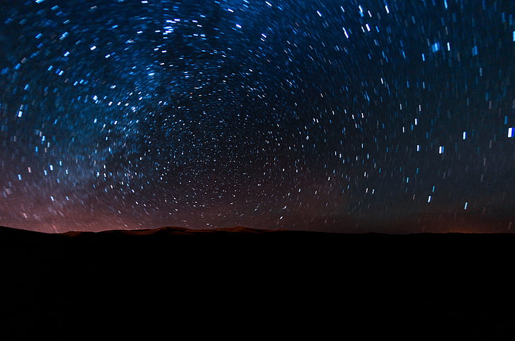 star, night, sky, mountain, highland, silhouette, astronomy