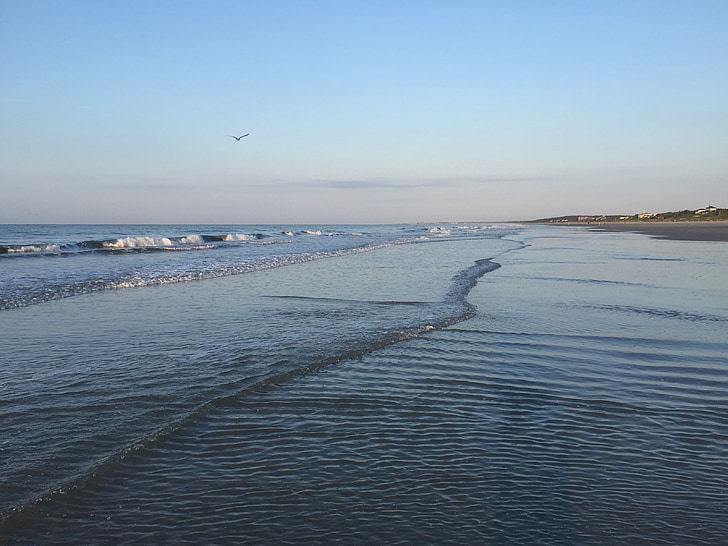 Kiawah, pláž, Atlantik, oceán, Karolína, písek, modrá