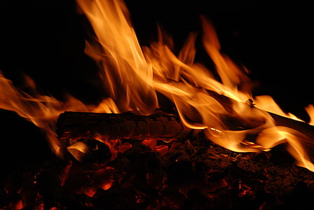 feu de camp, sombre, feu, chaud, orange, chaud, chaleur - température