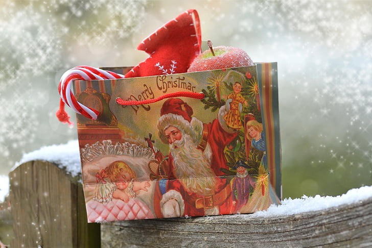 snijeg, Božić, torba, Djed Mraz, poklon, niske temperature, Zima