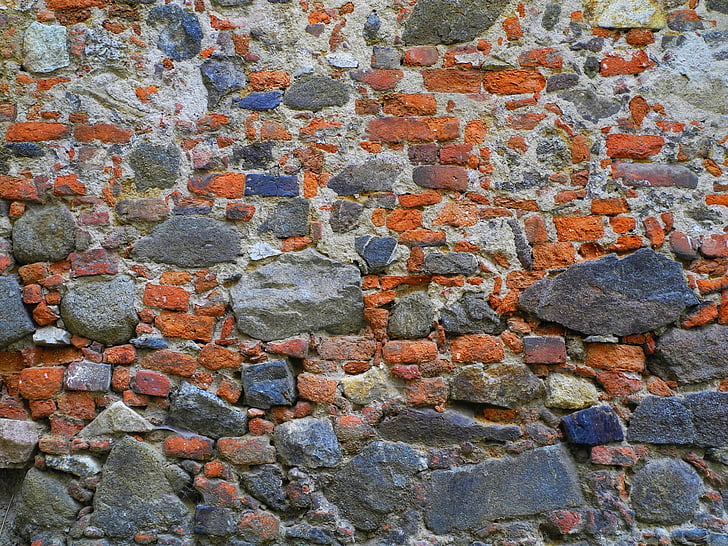 wall, brick, stone, brick wall, gray, red, old