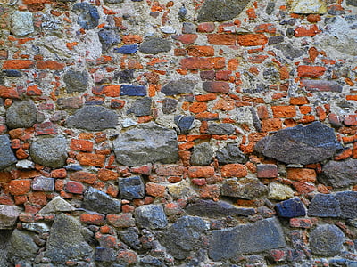 parede, tijolo, pedra, parede de tijolo, cinza, vermelho, velho
