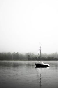 sail, boat, anchoring, calm, seascape, sailboat, lake