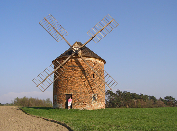 Moulin, Moulin à vent, emboîtement, Scoop, paysage, Moravie