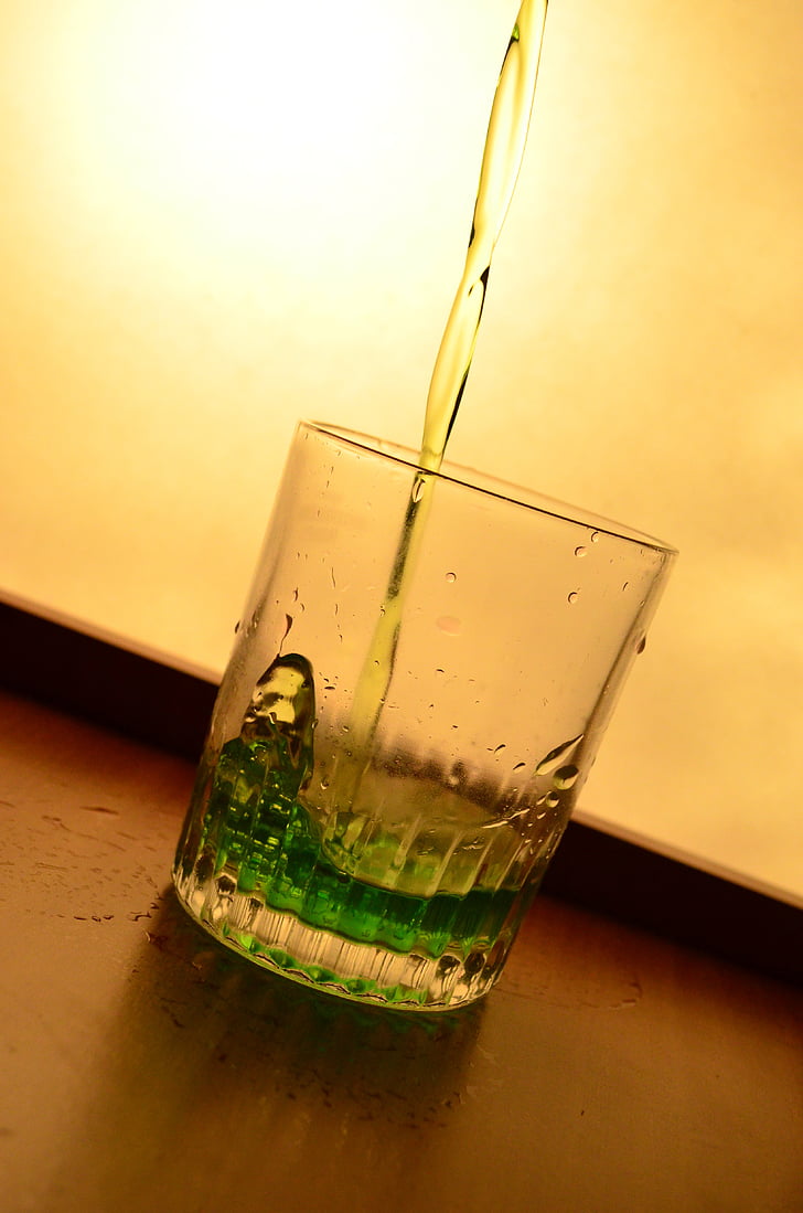 tekućina, zelena, sok, staklo, štrcanje, lije, alkohol