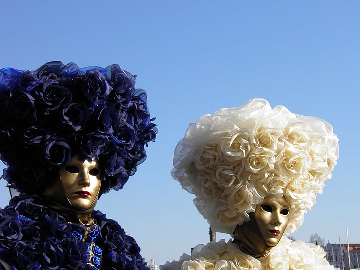 Benátky, Taliansko, Karneval, maska, pár, prestrojení, Karneval v Benátkach