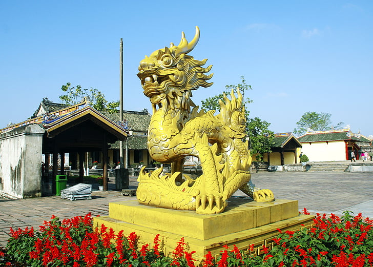 Vietnamas, booed, drakonas, statula, apdaila miesto