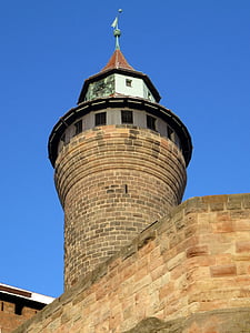 kejserliga slottet, Nuremberg, tornet, slott, medeltiden, historiskt sett, gamla stan