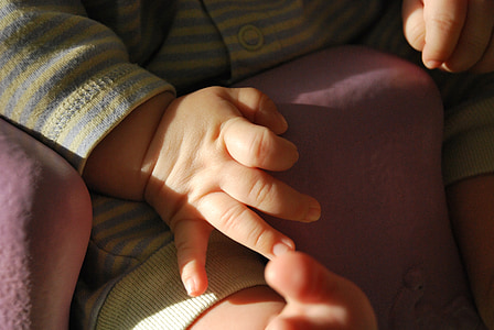 nadó, mà, nen, valent, dits, mans, petit