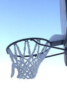 basket-ball, cerceau, congelés, hiver, froide, panier de basket, sport