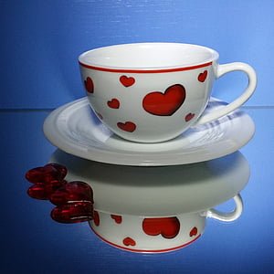 deň svätého Valentína, pohár, srdce, šálka kávy, láska