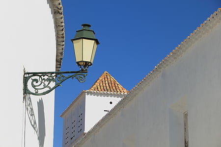 葡萄牙, 法鲁, 墙上, 路灯, 老, 屋顶, 平铺