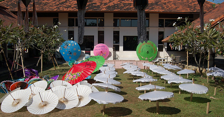 parasols, umbrellas, thailand, asia, white, thai, travel