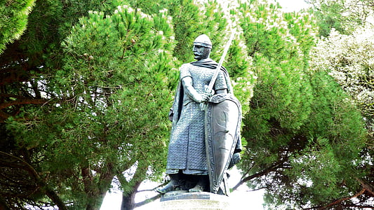 staty, Knight, svärd, hane, skulptur, Lissabon