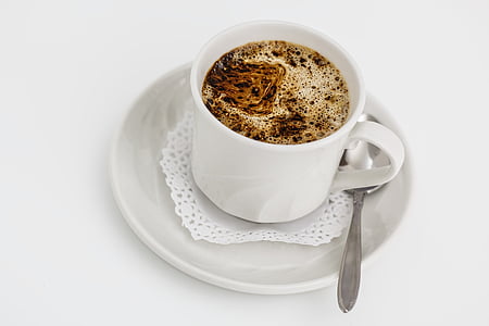 white, ceramic, cup, brown, liquid, inside, coffee