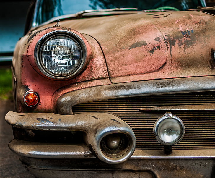 antik, bil, forlygte, vintage, rusten, transport, udendørs