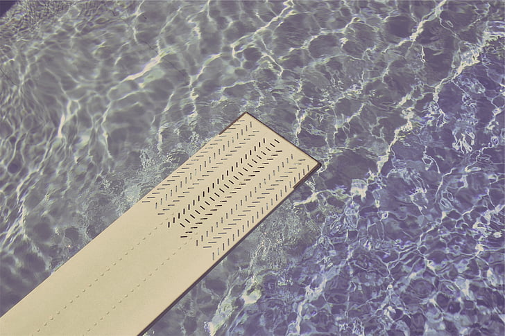 aerial, photography, blue, water, diving board, pool, close-up