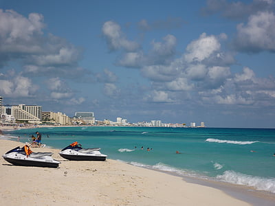Motocykl wody, Cancun, Plaża, morze, niebieski, krajobraz, wakacje