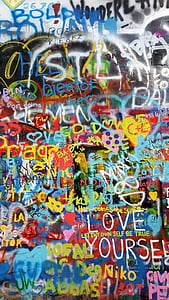 존 레논 벽, 프라하, 다채로운, 낙서, 페인트, 색, 예술