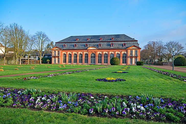 Orangery, Darmstadt, Hesse, Saksa, kevään, kukat, Puutarha