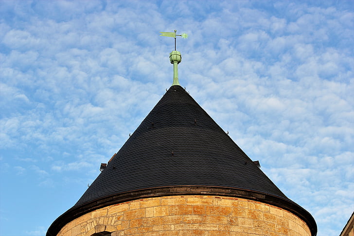 tornis, jumts, weathervane, debesis, Schloss Valdekā