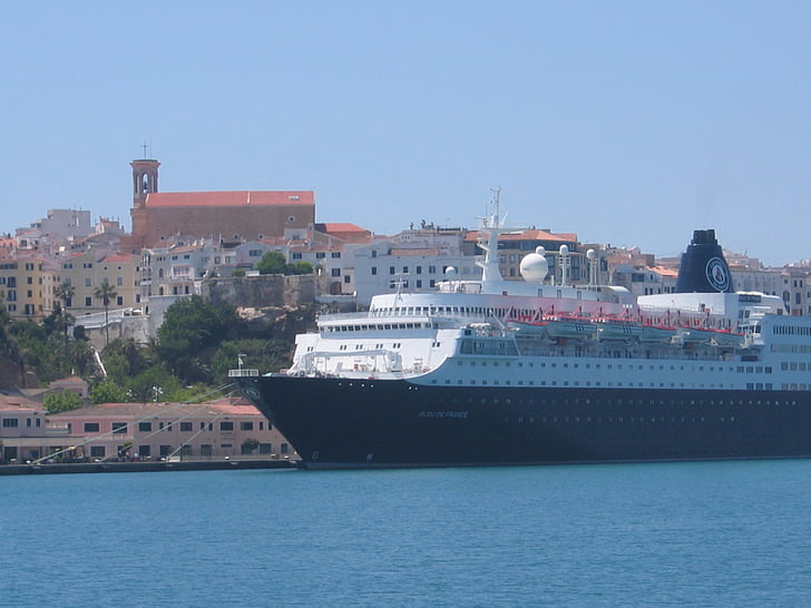 kerk, Cruise, schip, cruise schip, zee, Menorca, stad