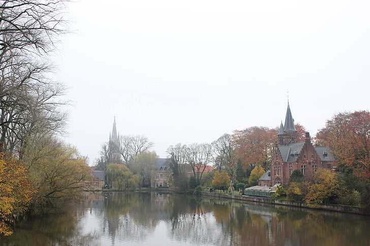 középkori, csatorna, Brugge, Belgium, épület