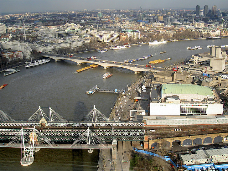 floden, Thames, broar, båtar, Skyline, London, fartyg