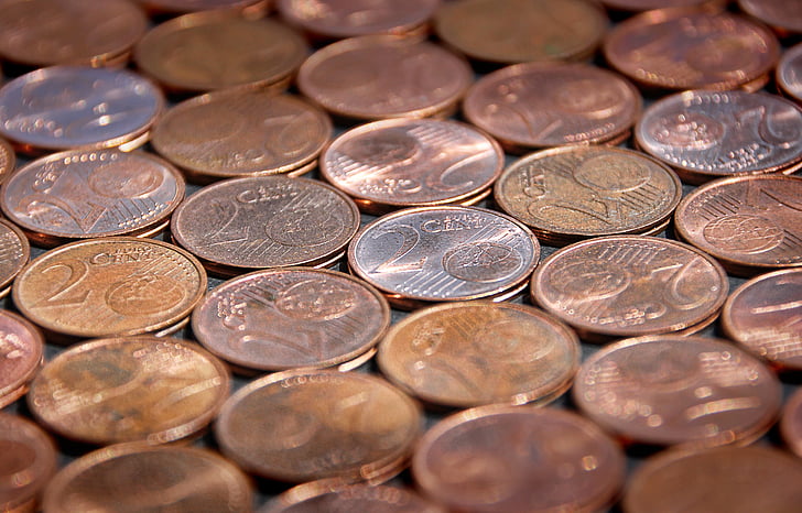 mince, cent, peníze, platební prostředky, měď, eura, specie