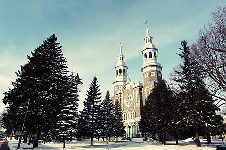пейзаж, Фото, Грей, Белый, здание, дневное время, Церковь