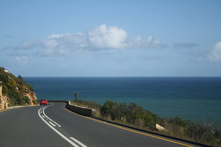 estrada, Costa, oceano, paisagem, mar, ponto de vista, nuvens