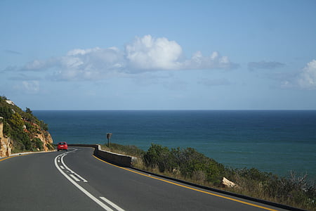 strada, Costa, oceano, paesaggio, mare, punto di vista, nuvole