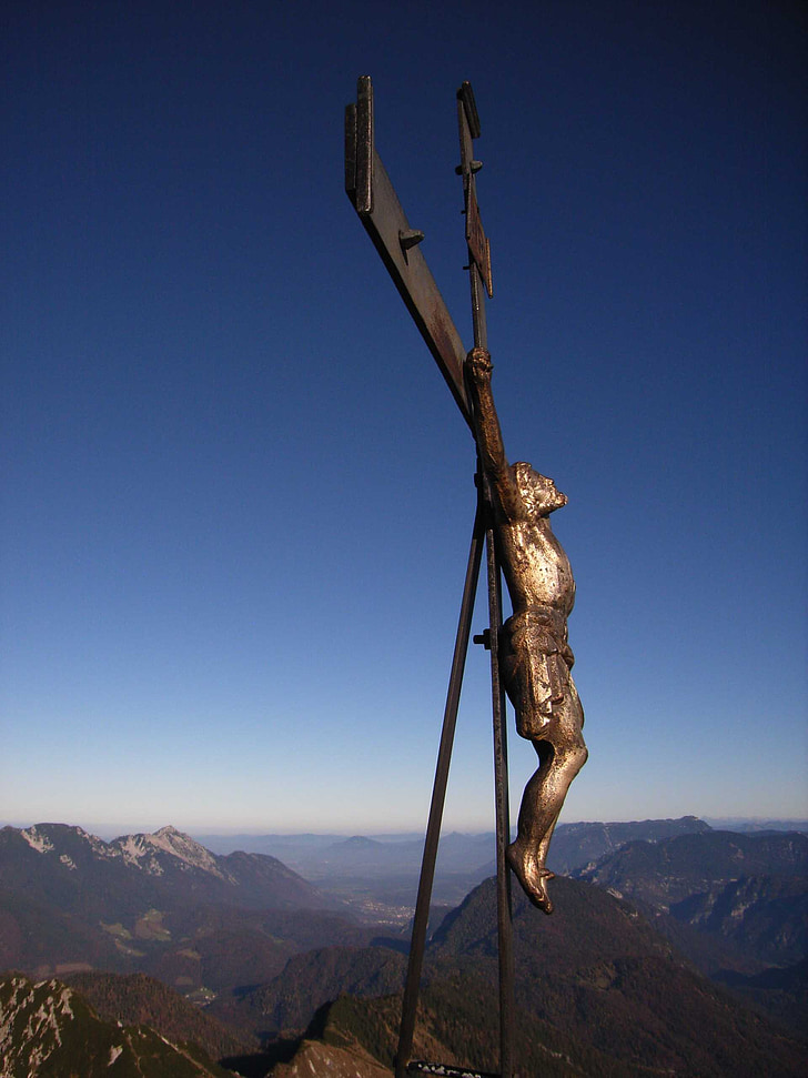 Summit cross, toppmøtet, Jesus, kors, himmelen, fjell, alpint