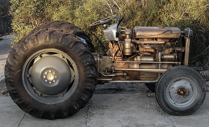 traktor, staré, zrekonštruovaný, strojové zariadenia, vozidlo, zlatý, Vintage