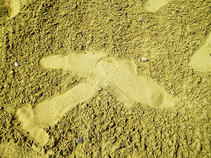 zand, sporen, voeten, voetafdruk, sporen in het zand, zandstrand