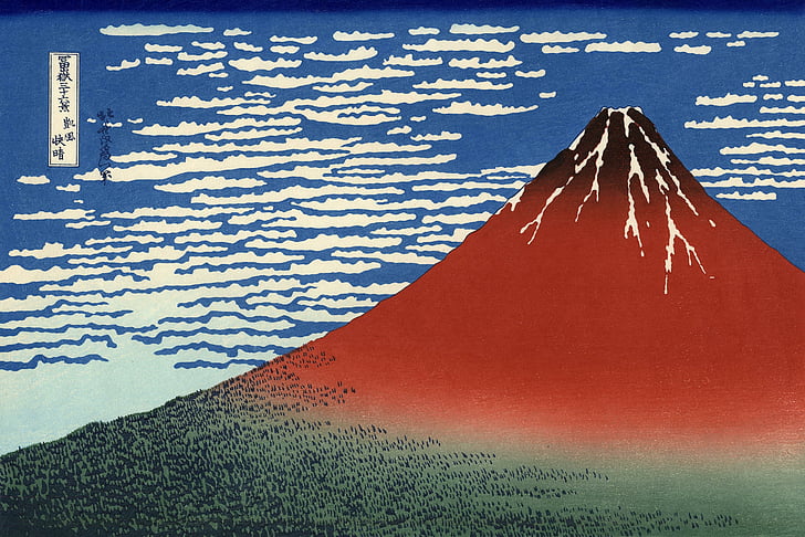 mount fuji, volcano, japan, painting, fuji, mountain, mount