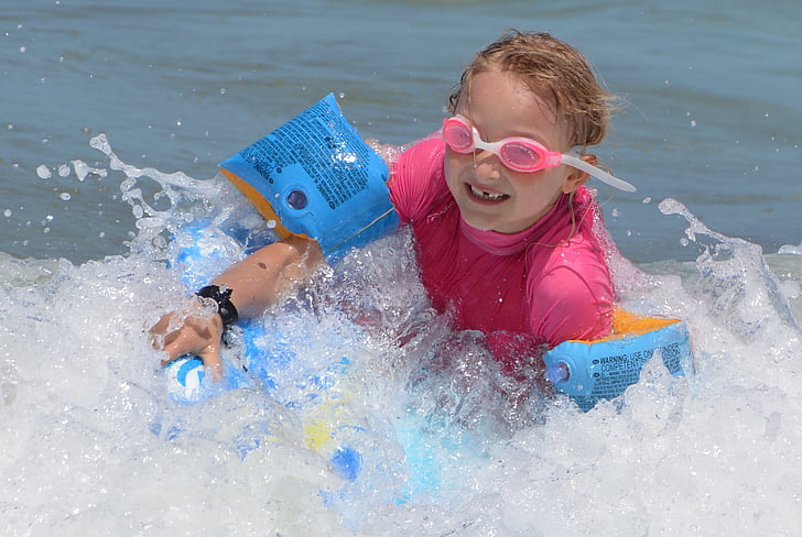 anak, Gadis, surfing, gelombang, papan selancar, orang-orang, olahraga