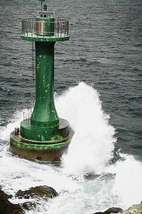 lighthouse, sea, foam, scenery, sky, island, travel