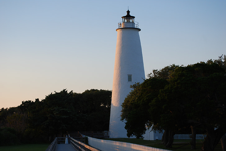 Ocracoke, Lighthouse, vit, yttre banker, North carolina, ön