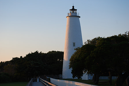 Ocracoke, phare, blanc, bancs extérieurs, Caroline du Nord, île