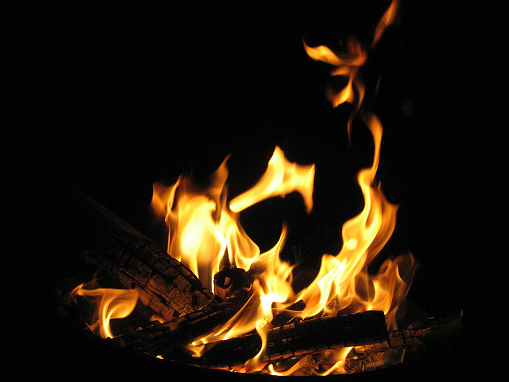 fire, flames, night, blaze, burn, bonfire, blazing