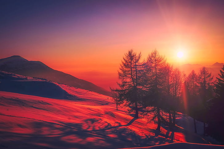 Taliansko, Sunrise, Sky, oblaky, krásny, hory, sneh