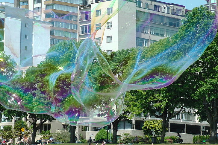 soap bubble, enormous, vancouver, beach, holiday