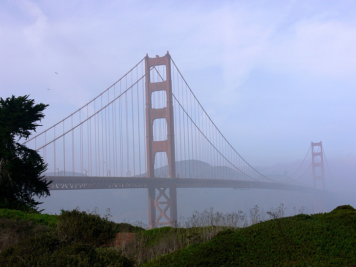 Puente Golden gate, puente, San francisco, niebla, brumoso, Mañana, niebla de la mañana